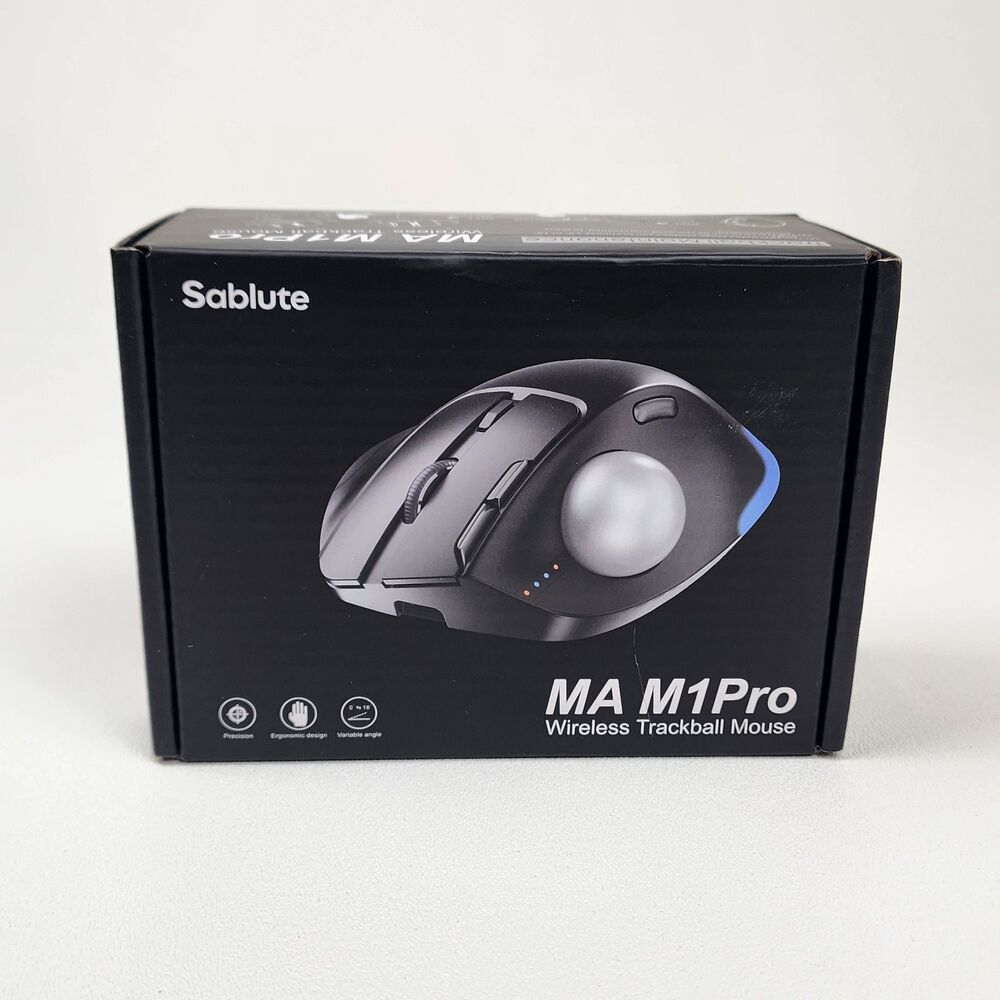 SABLUTE MAM1 Pro Ergonomic Wireless Trackball Mouse Bluetooth USB Rechargeable